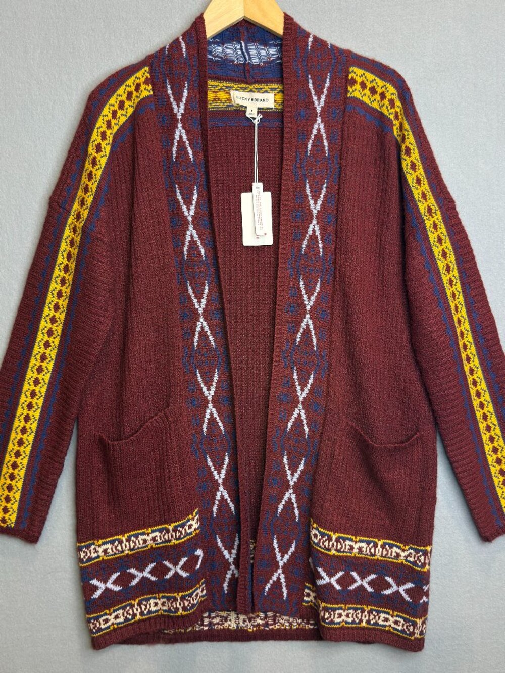 NWT Lucky Brand Southwestern Aztec Open Cardigan Sweater Women's M Boho Print